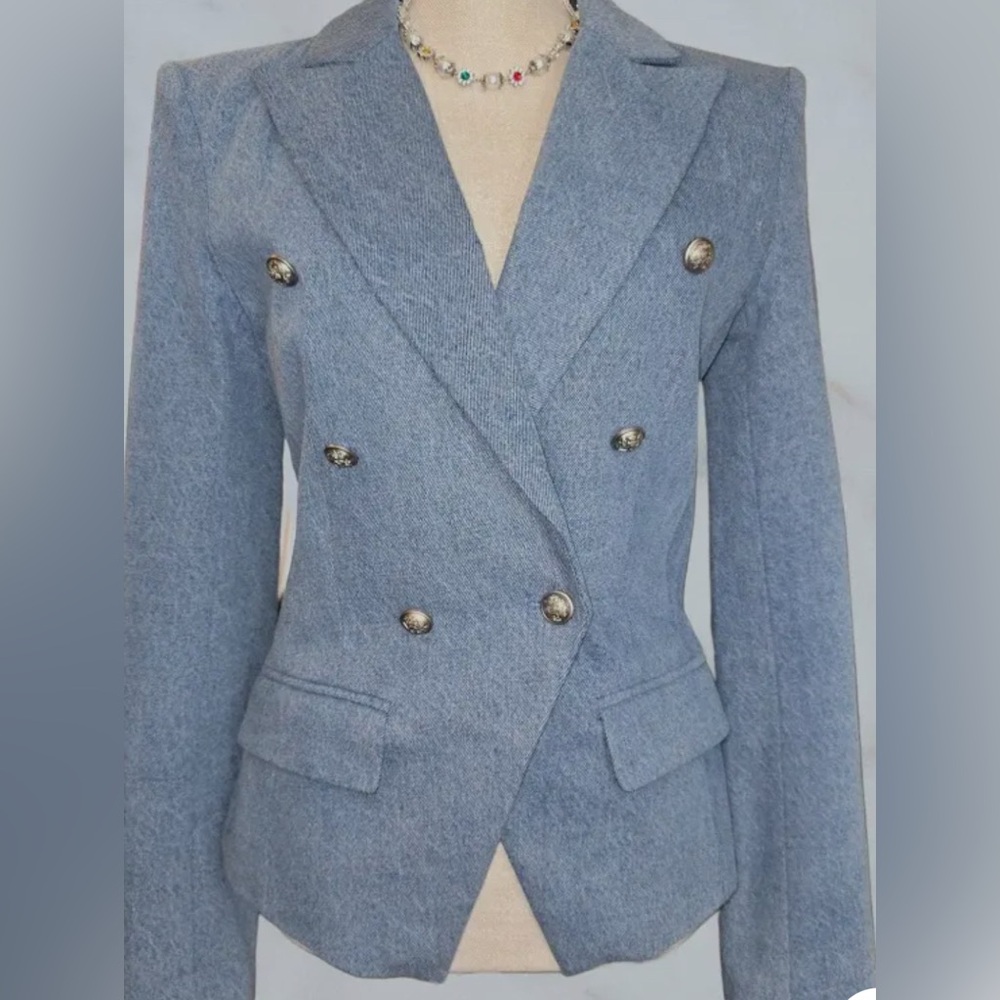 Chic Women's Double-Breasted Blue Blazer